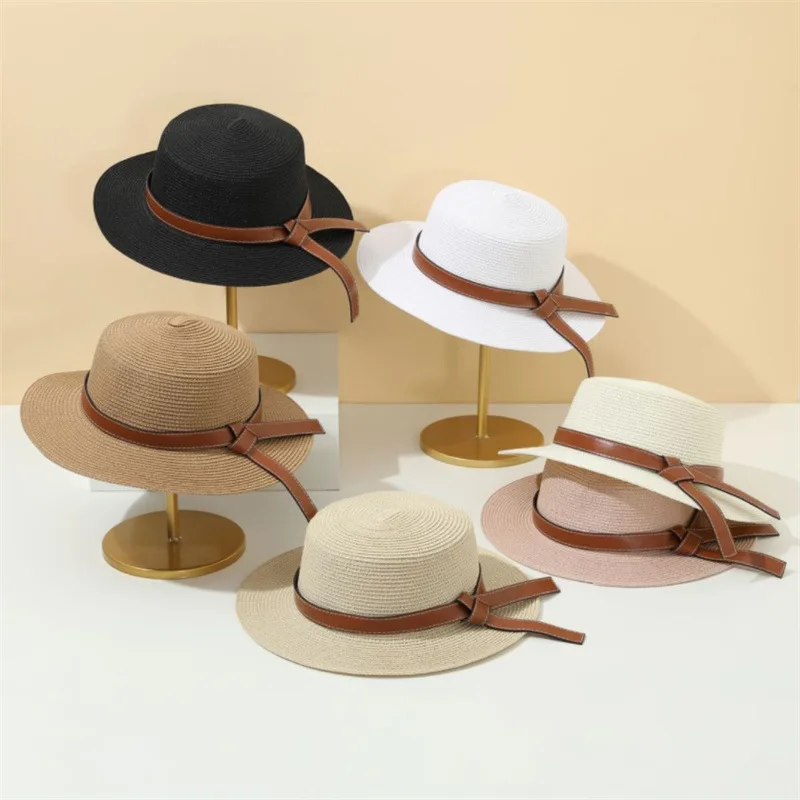 Fashion Panama Summer Beach Hat Female Casual Women Bohemian Flat Brim Bowknot Straw Cap Ladies Girls Vacation Travel Sun Hat