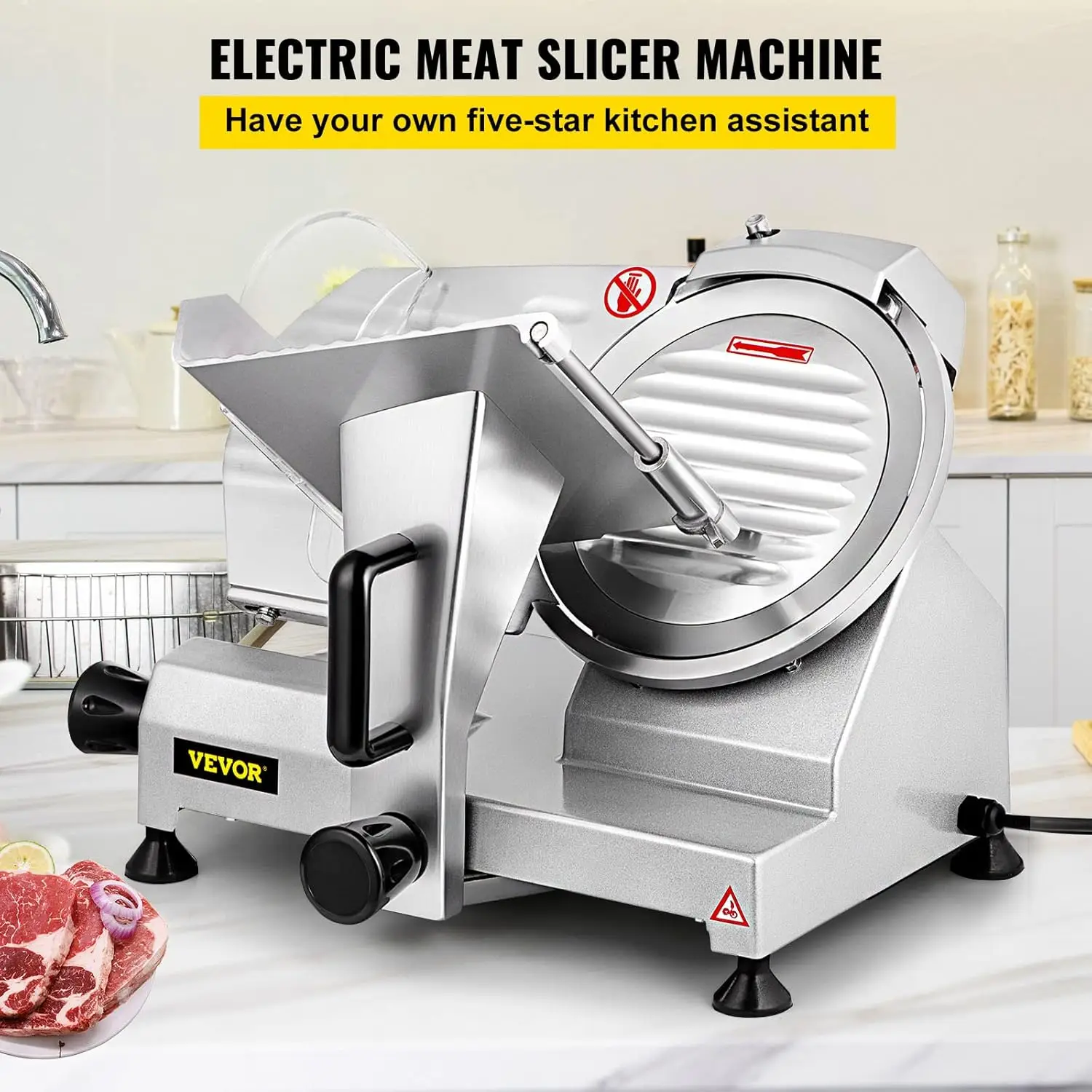 Commercial Meat Slicer, 200W Electric Deli Food Slicer, 1200RPM Meat Slicer with 8.7“ Chromium-plated Steel Blade, 0-12mm Adjust