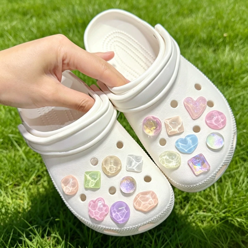 Glossy Iridescent Water Ripple Resin Shoe Charms Transparent Jelly Decor DIY Hole Sandal Pins Multi Candy Summer Cute Gift Girls