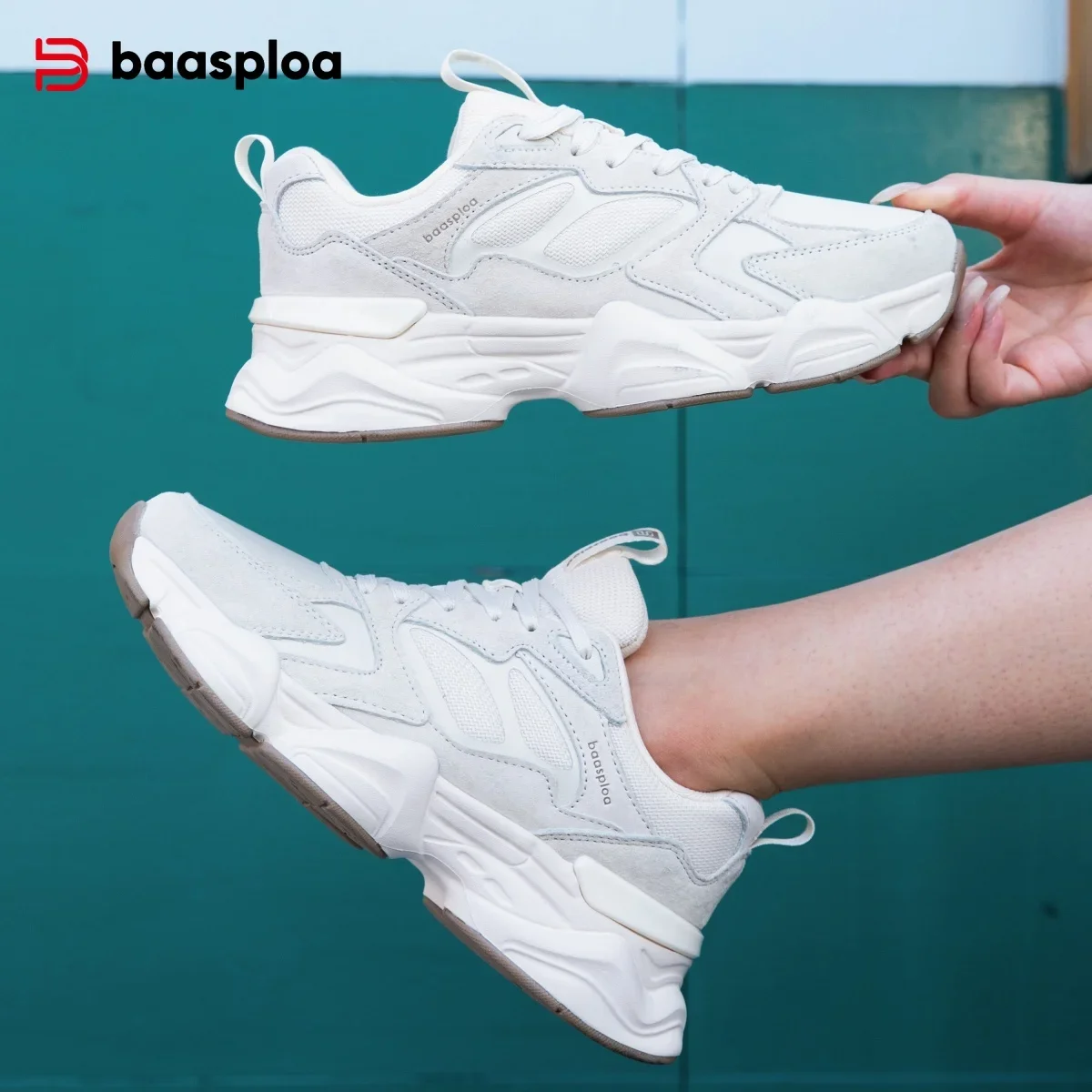 

Baasploa Women Walking Shoes New High Quality Leather Casual Sneakers For Women Solid Color Sport Shoes Non-Slip Height Increase