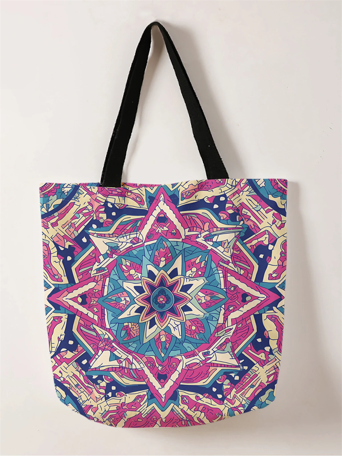 قطعة واحدة، حقيبة يد منقوشة على الطراز العرقي، حقيبة يد عصرية قابلة لإعادة الاستخدام، حقيبة يد متعددة الوظائف، حقيبة تسوق قماشية مطبوعة