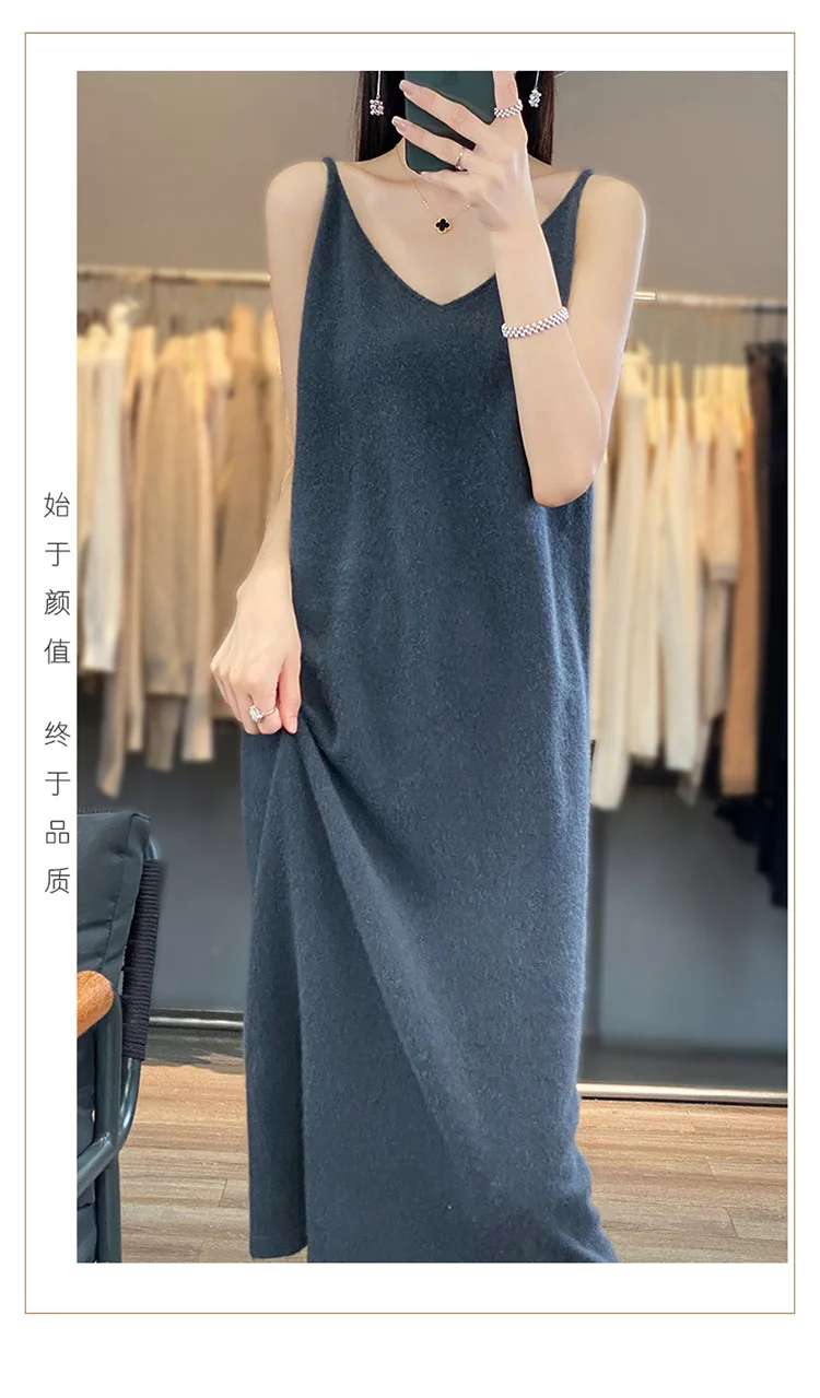 100% Wool Women's Slip Dress Fall Winter knitted Sleeveless Sundress Loose Comfortable Soft Warm Casual High-end Women's Dress