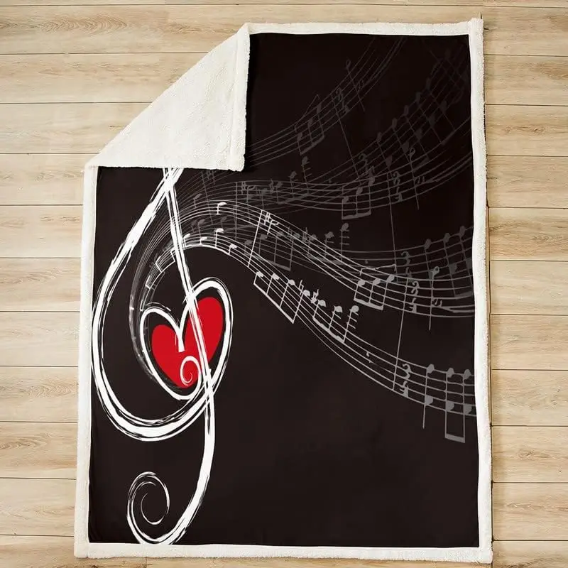 Music Theme Plush Blanket Flying Notes Fleece Throw Blanket for Bed Sofa Couch Boys Girls Children Heart Love Musical