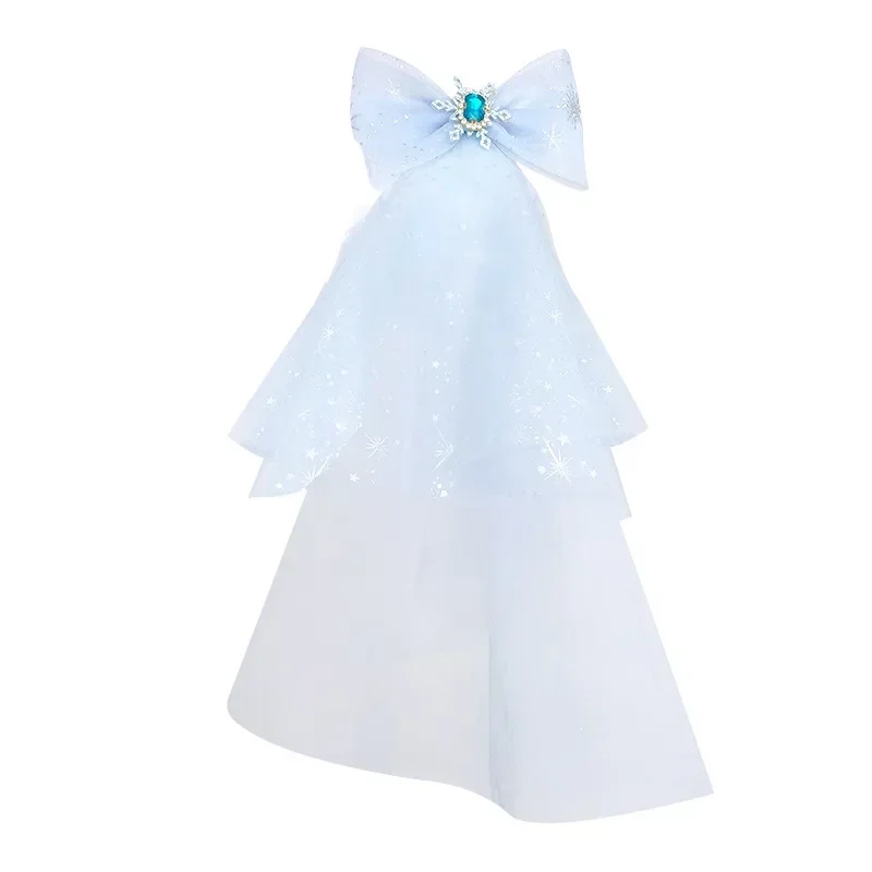 Épingle à cheveux princesse Elsa congelée pour enfants, épingle à cheveux ruban en maille, nœud fille, épingle à cheveux Piaosha, pompon Kawaii,