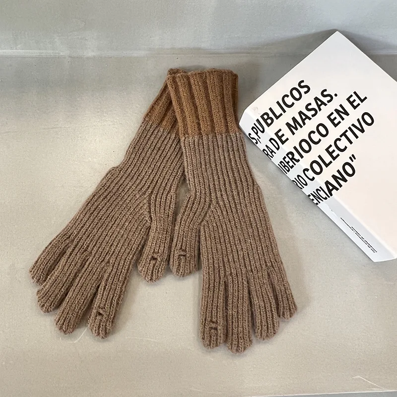 Outono e inverno nova malha elegante doce casal à prova de frio e quente estudante luvas touchscreen luvas longas