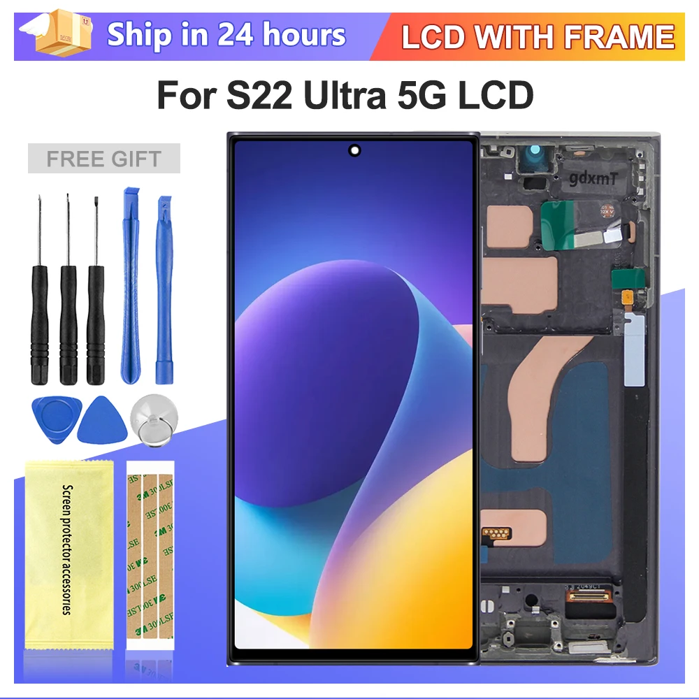 samsung-galaxy-s22-ultra-5g-s908b-s908b-ds用-s22-ultraスクリーン-lcdディスプレイ-デジタルタッチスクリーン-フレーム部品付き-100-テスト済み