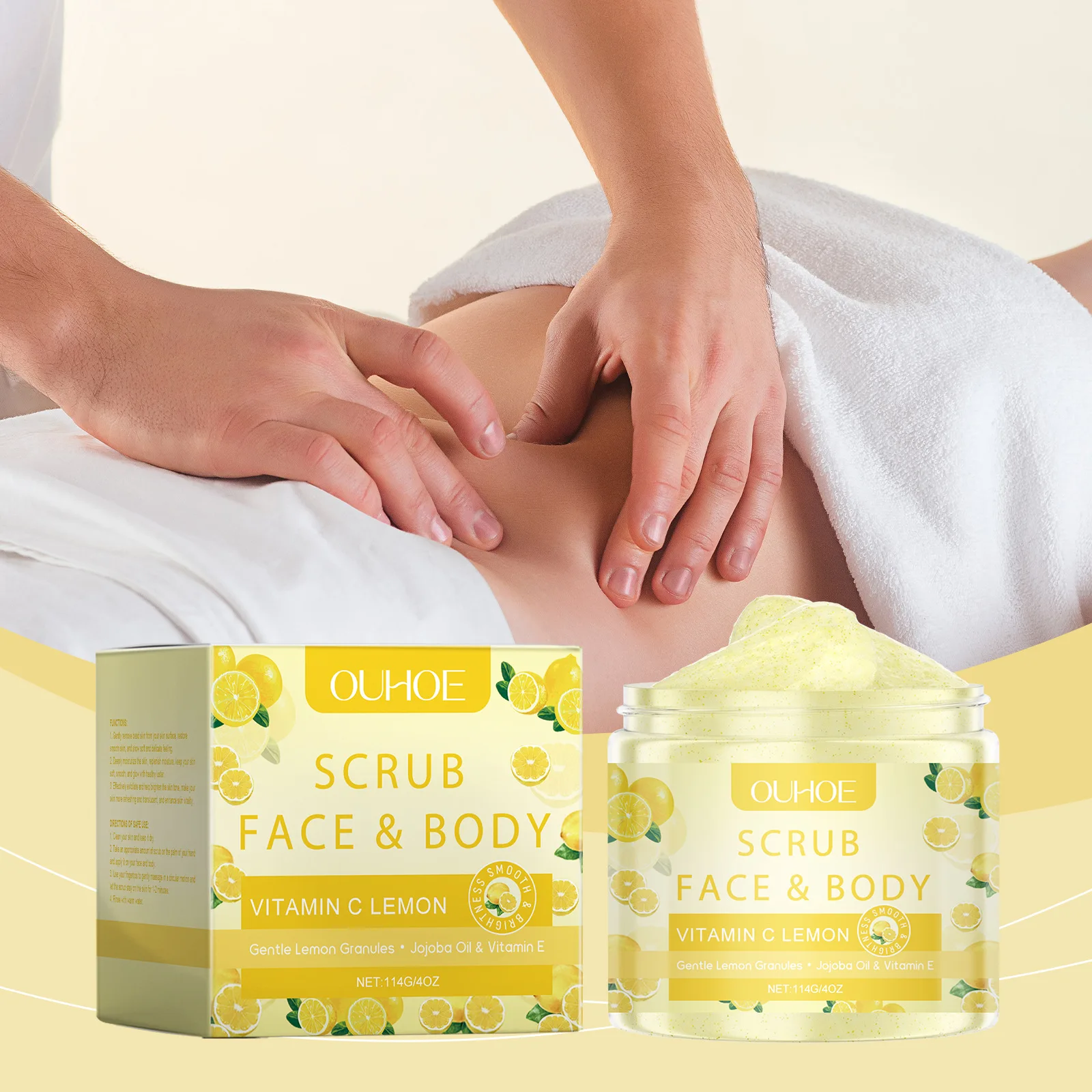 

OUHOE Lemon Horny Scrub Gel Gentle Cleansing Soft Nourishing Fragrant Moisturizing Body Cream Smooth Rejuvenation 114g