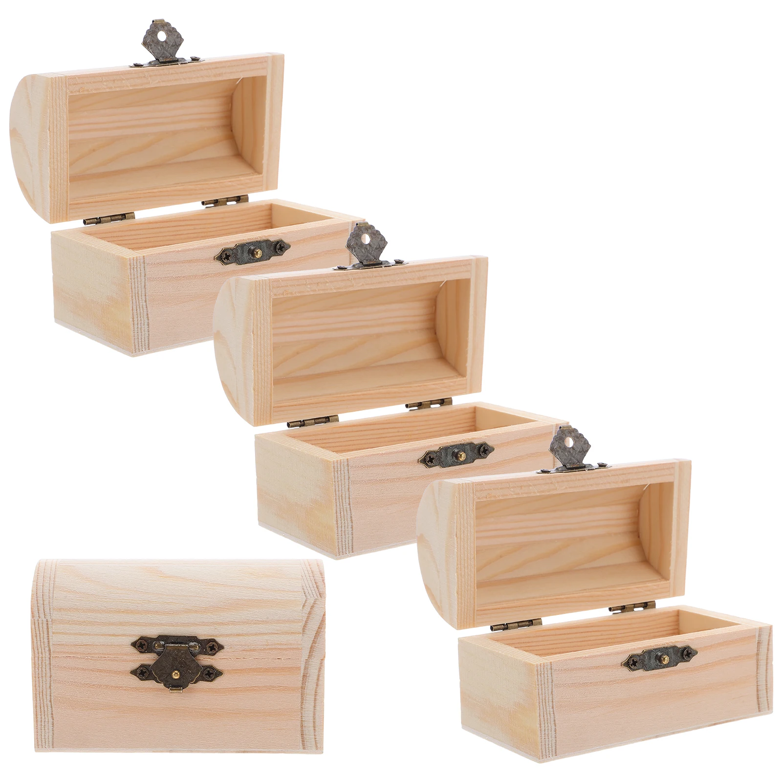

4pcs Unfinished Wood Treasure Chest Boxes Diy Wooden Trinket Storage Cases Vintage Pirate Decorative Mini Jewelry Boxes For