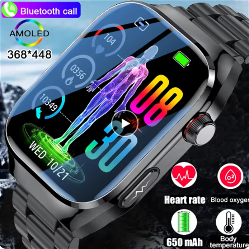 

2.04" AMOLED Bluetooth Call New Health Smart Watch Men ECG Clock Uric Acid Blood Lipid Pressure Wrist watch SOS sport Smartwatch