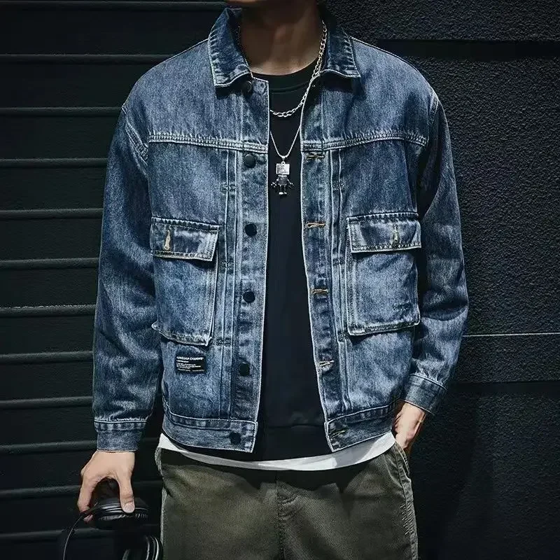 Jeans Coat for Men Vintage Washed Aesthetic Denim Jackets Man Autumn Wide Sleeves Winter 2024 High Quality Lxury Rock Cowboy Y2k