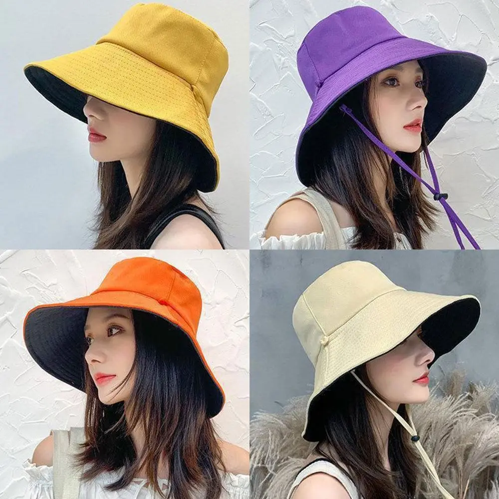Women Men Panama Hat Anti-UV Double-Sided Bucket Hat Sun Hat Fisherman Cap Beach Cap