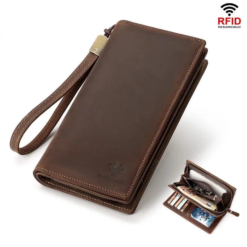 

Long Men Wallet Retro Fashion Card Holder Photo Window Double Folding Large Capacity Phone Pocket Coin Purse Business Clutch Bag