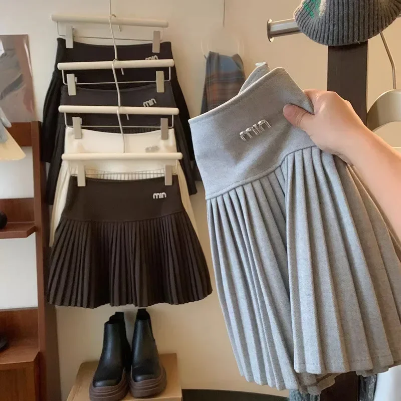 

American Style High-Waisted Woolen Mini Dress Slimming A- Line Mini Skirt Women's Winter Fashion Trend Female Inner Wear