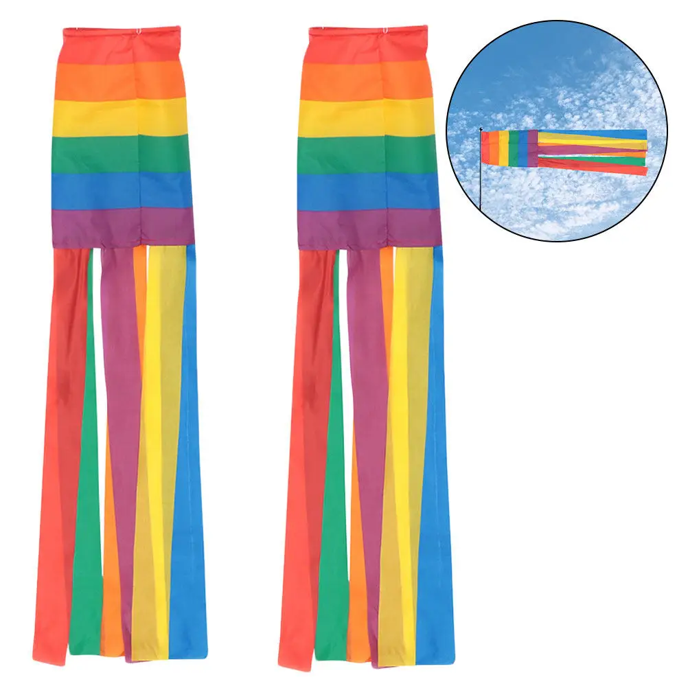 2Pcs Rainbow Windsock 5Inch Diameter 35Inch Long Lightweight Polyester Colorful Hanging Wind Direction Indicator for Rv Camping