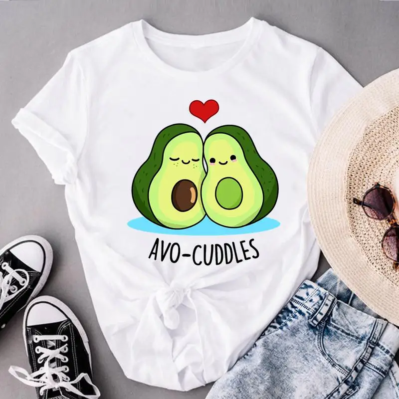 Women Short Sleeve Love Avocado New Lovely Clothes Print Tops Fashion Lady Tees Female O-neck Summer Tshirt Graphic T-Shirt