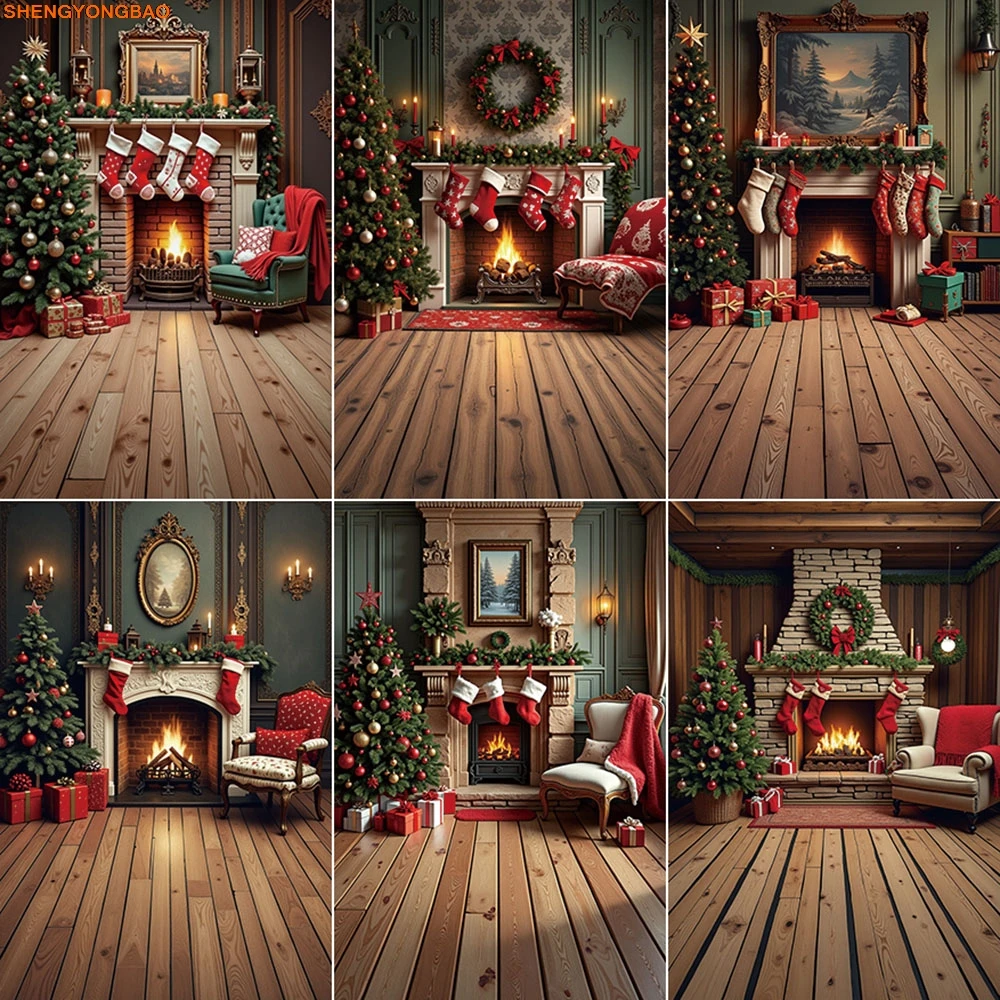 

Christmas Fireplace Background Photography Indoors Gift Xmas Tree Photozone Backdrop Child Studio Photozone Accessories