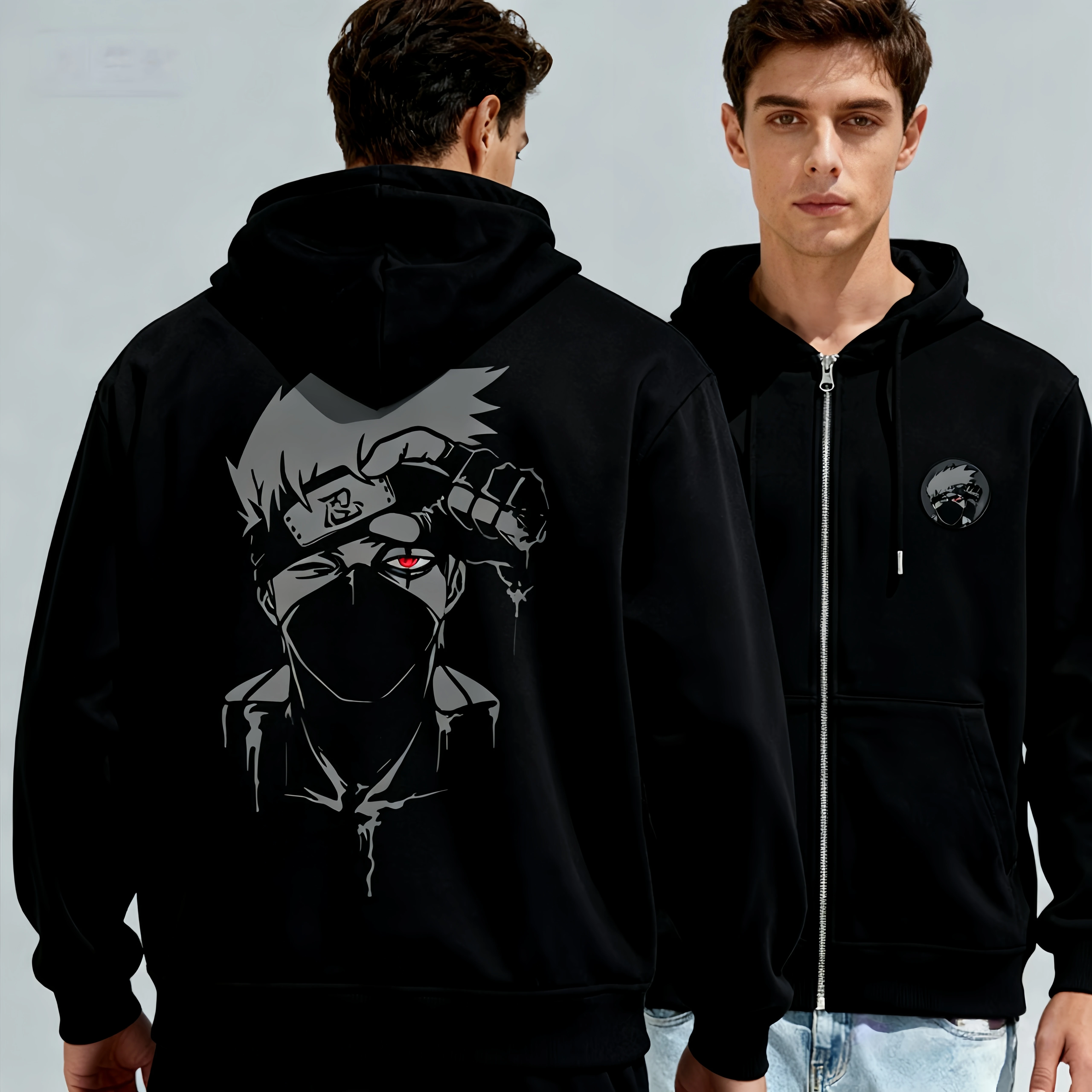 

Anime Graphic Men's Zip Up Hoodie Cotton Casual Pullover Sweatshirt Streetwear Hooded Jacket Long Sleeve Outerwear