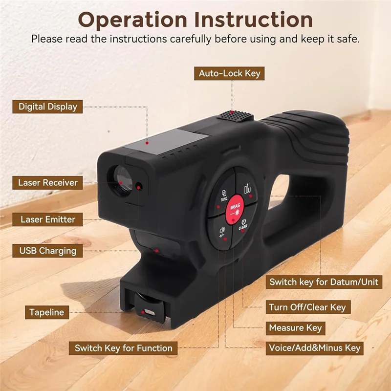 

CQMF-Digital Tape Measure 393Ft With Laser-Includes 16Ft Tape OLED Display M/In/Ft Unit Switch Area/Volume Pythagorean
