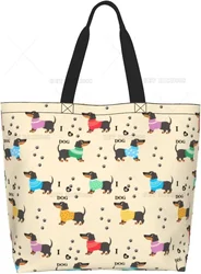 Sacola bonito do cão do dachshund para mulheres, bolsa de ombro casual, bolsa reutilizável para compras, viagem, sacola de supermercado