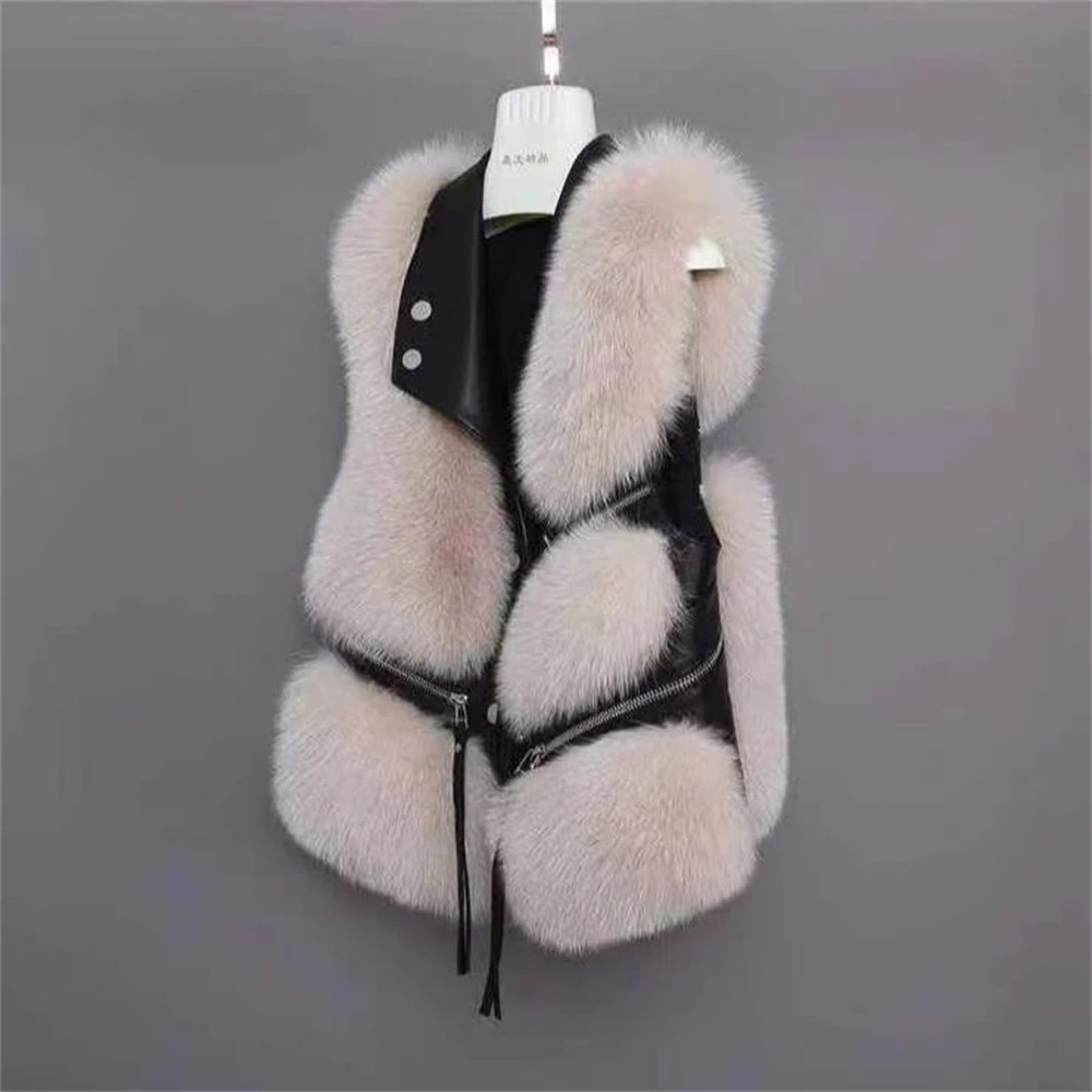 

Coat 2024 High Street Plush Fur One Piece Jacket Faux Fur Vest Coat Women'S Lapel Sleeveless Buckle Slim Fit jacke fell