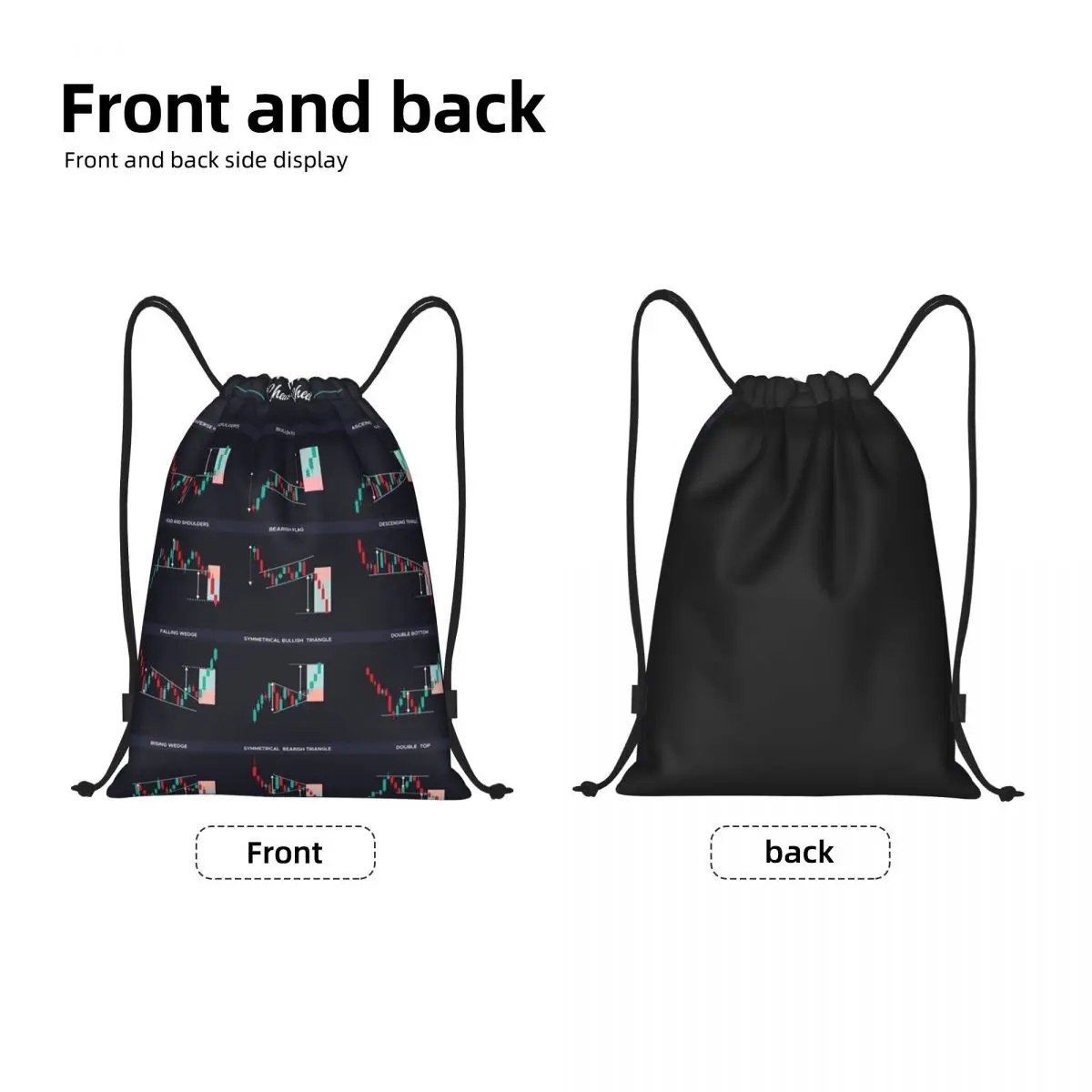 Trading Chart Patterns Drawstring Backpack Women Men Gym Sport Sackpack Portable Stock Trading Forex Shopping Bag Sack image 2