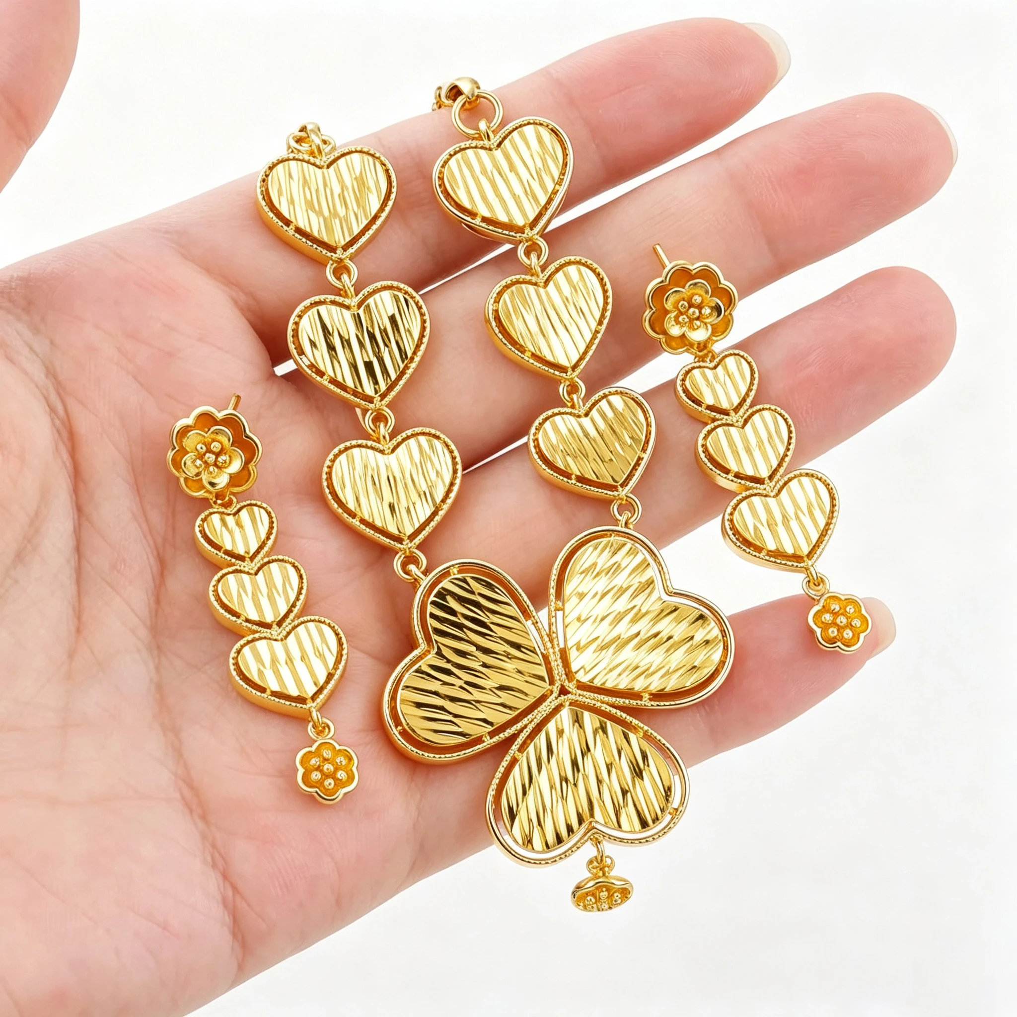 

18k Gold Plated Necklace Earring Women Jewelry Love Shape Earrings Necklace Set Bridal Wedding Jewelry Wedding Party Gifts