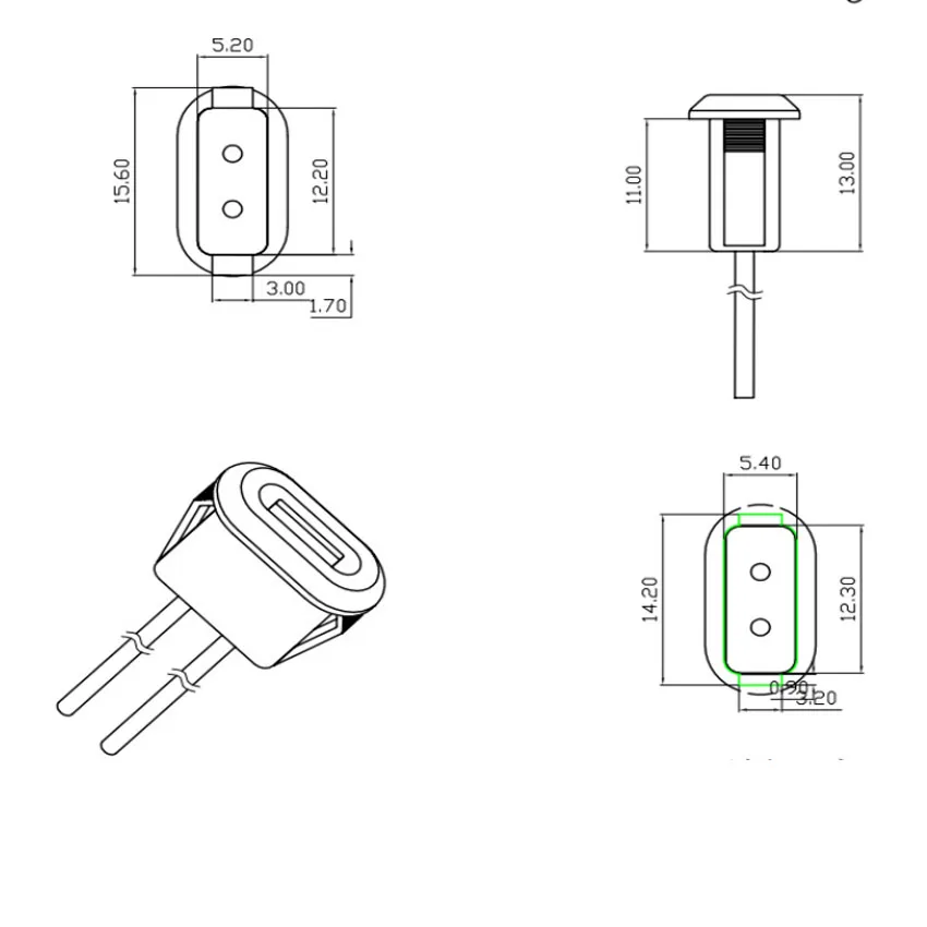 1pcs 2Pin USB-C Type Waterproof USB Connector Direct compression female base Female Socket Charging Interface With Welding Wire