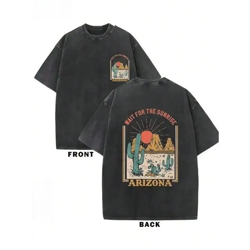

Футболка с рисунком кактуса в стиле ретро Аризоны, футболка для мужчин и женщин с пейзажем пустыни, винтажный летний топ большого размера, «Обедите за восходом солнца»
