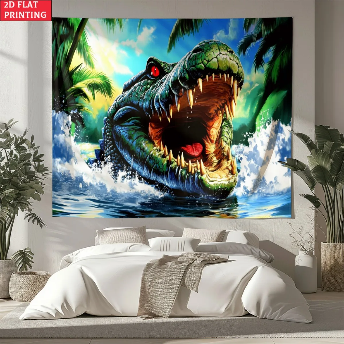 واقعية التمساح هجوم المشهد نسيج الغابة الحياة البرية الحيوان الجدار الشنق الفن الطبيعة ديكور غرفة نوم غرفة المعيشة ديكور