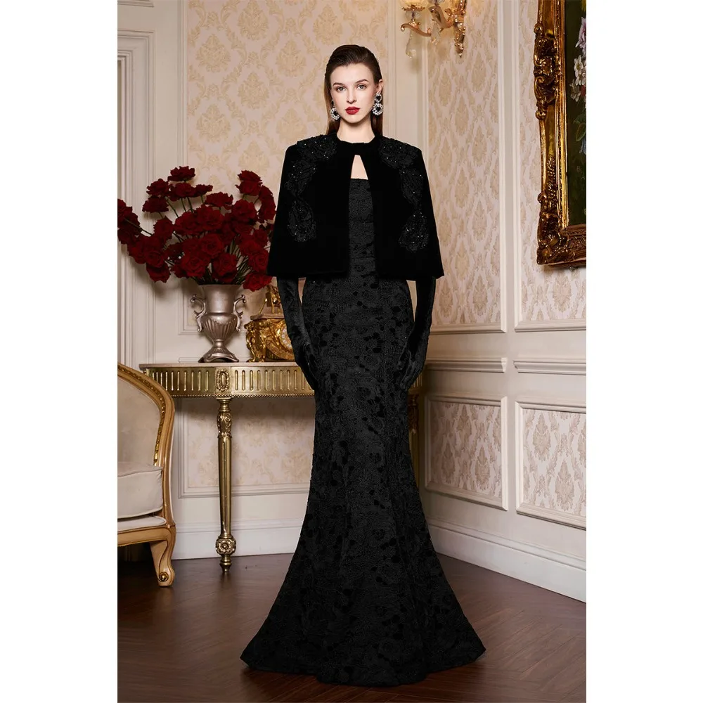 

Customized 2Pcs Lace Evening Dresses Black Luxury Party Dress with Shawl Long Elegant Modern Prom Cocktail Gowns for Women 2026
