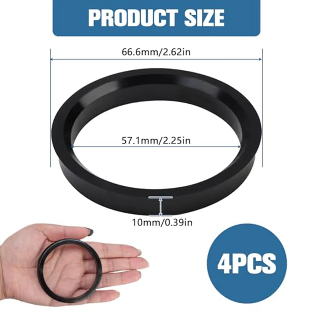 4pcs Car Hub Centric Rings Shock Absorbing Collar Adapter Ring Outer Diameter Of 66.6mm Inner Diameter Of 57.1mm