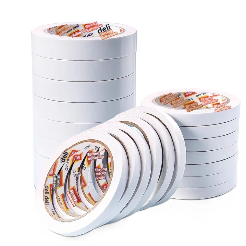 Deli 30400 double-sided tape 0.9cm*10m 8rolls high viscosity strong fixation non-leaving marks cotton paper wide tape