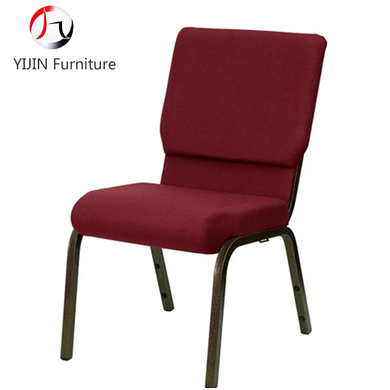 Maroon linen conventional style thickened church chairs with row buttons and stackable wedding dining chairs without bookshelves