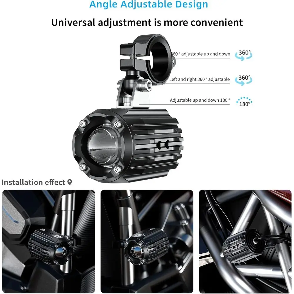 Luz led auxiliar para motocicleta, holofotes de condução, branco/âmbar, luzes de neblina com suportes de montagem, chicote de fios, à prova d'água, offroad, wor