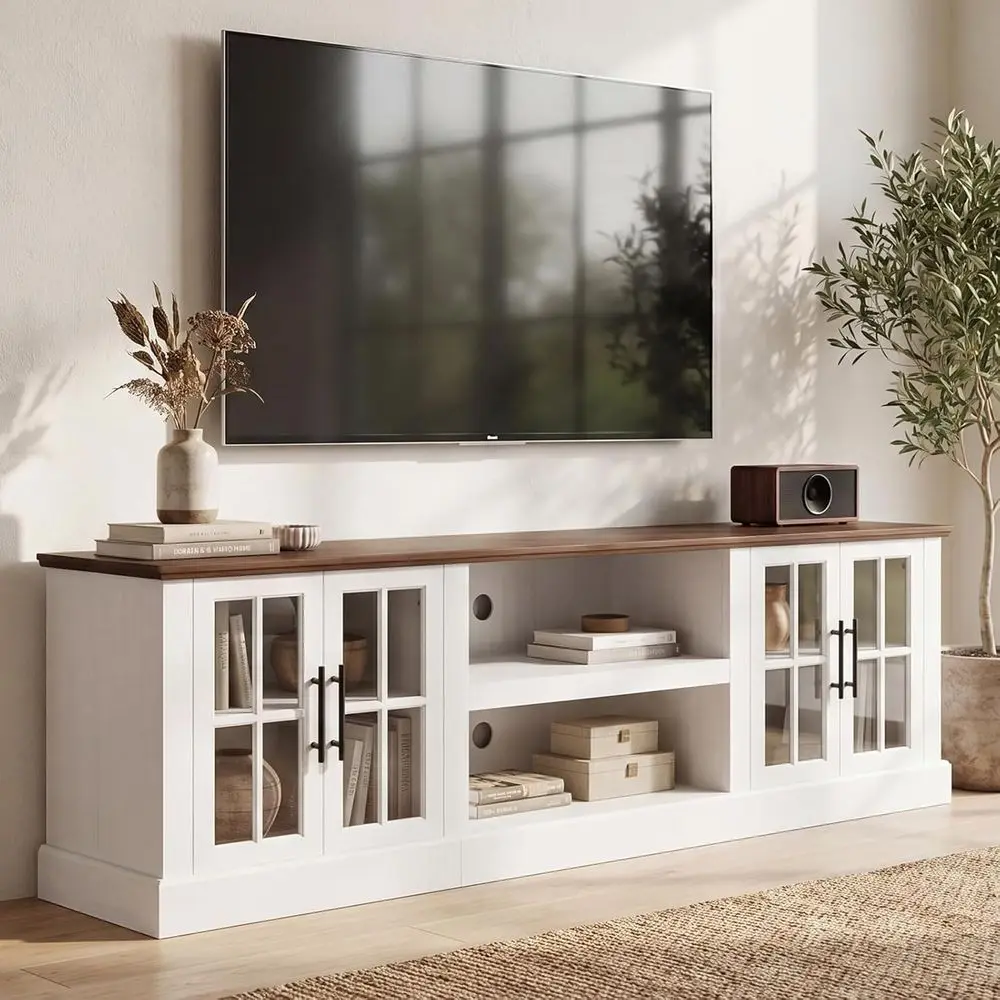 

White 90 TV Stand with Adjustable Shelves and Ample Storage for Media Entertainment Center