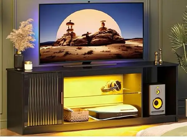TV Stand 65 Inch Gaming LED Entertainment Center PS5 Xbox Console Living Room Adjustable Glass ShelvesCustomized