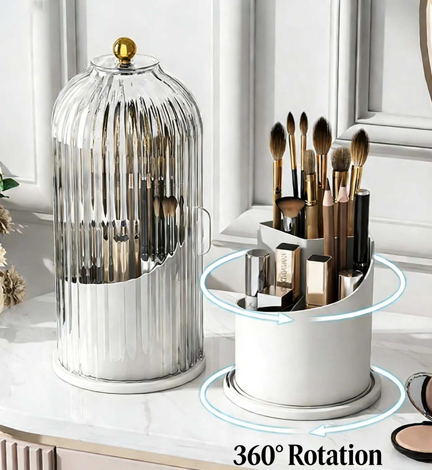 1Pcs 360° Rotating Makeup Brush Holder With Lid Luxury Cosmetic Organizer Lipstick Eyebrow Pencil Holder Eye Shadow Storage Box