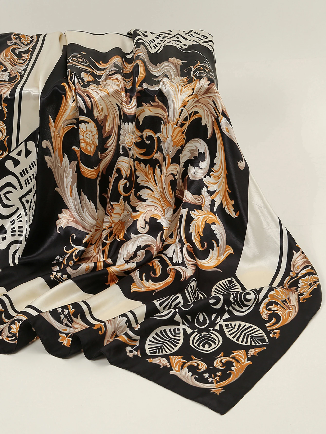90*90cm quadratischer Seiden schal Frauen drucken Schals Satin Schal Wrap Hijab weibliches Stirnband Bandana Foulard Halstuch – Detail 4