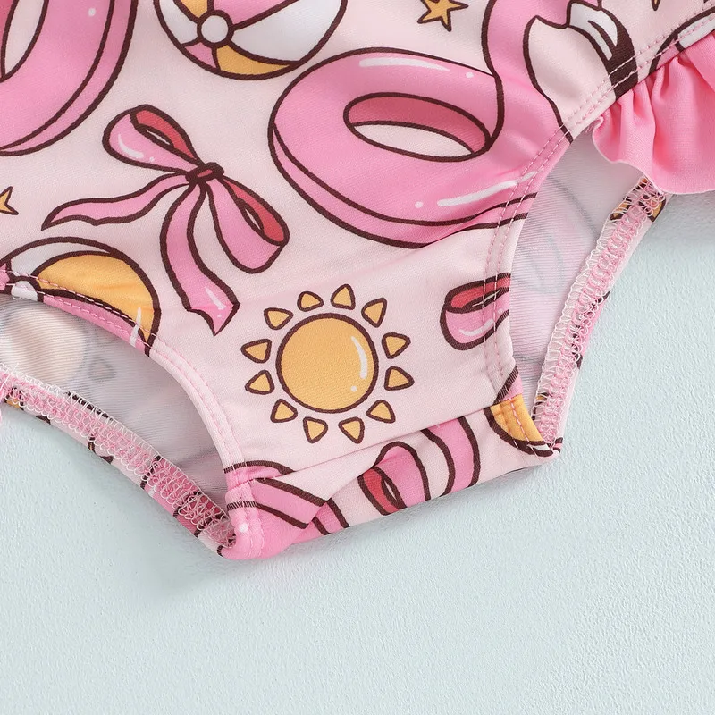 0 إلى 5 سنوات طفلة كشكش ملابس السباحة سحاب أكمام طويلة طفح الحرس ثوب السباحة لطيف القوس نمط ملابس السباحة