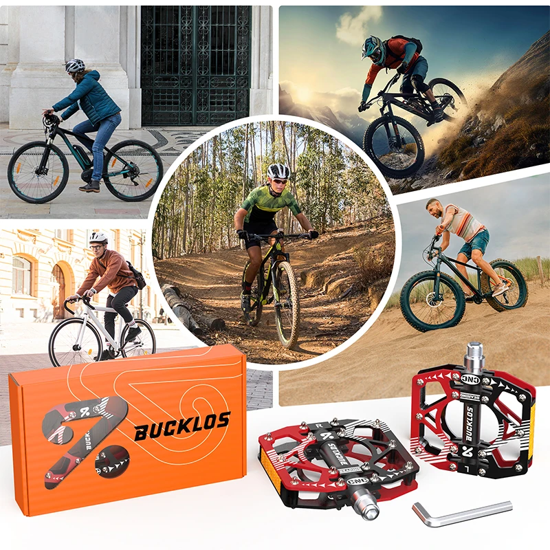 

Велосипедные педали BUCKLOS MTB, 9/16, из алюминиевого сплава, нескользящие, с ЧПУ, на герметичных подшипниках, плоские, для велосипедов