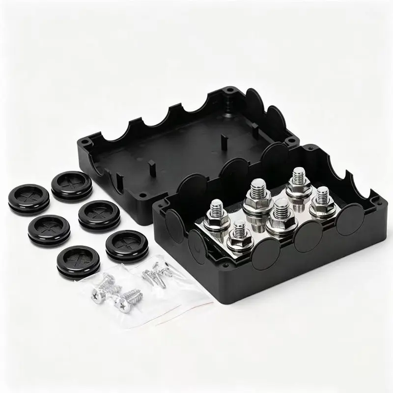 A7THK-Negative Bus Bar 500A 48V Heavy-Duty 6-Position Dual-Stud Junction Box RV Solar Marine Boat Power Distributor Black