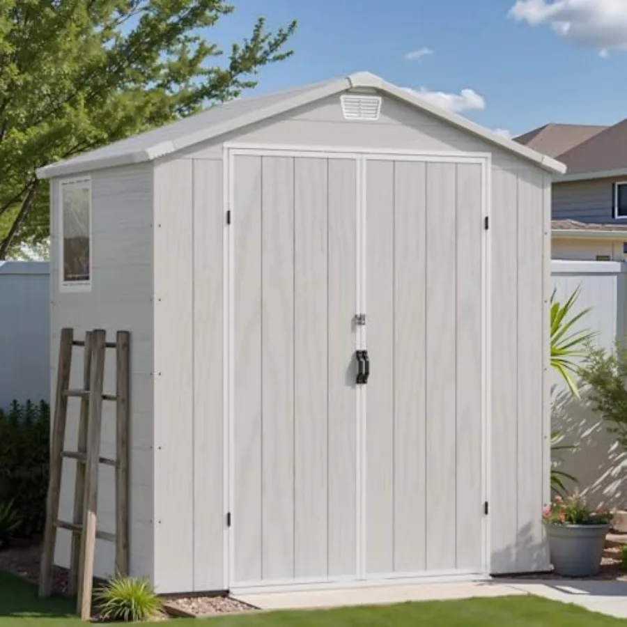 Feet Resin Outdoor Storage Shed with Floor, Light Grey