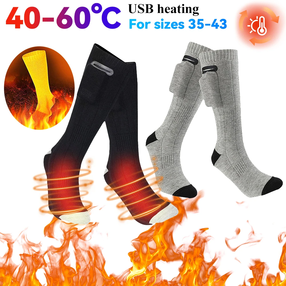 Winter Heated Socks Men Women Thermal Insulated Socks Heated Electric Heating Socks Foot Warmer for Outdoor Sports No Battery