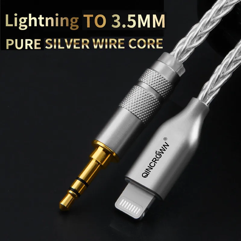 Błyskawica do 3.5mm Sterling czystego srebra AUX HIFI kabel Audio samochód iphone wzmacniacz mocy linia łącząca