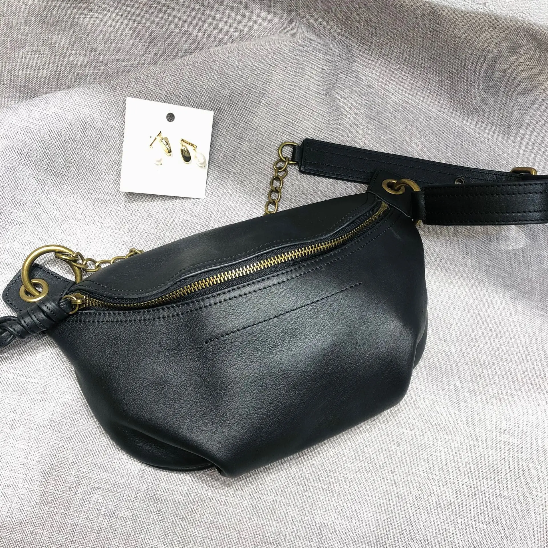 Bolso de hombro de cuero de vaca 100% Natural para mujer, riñonera femenina de cuero genuino, cinturón de cadena, bolsas de pecho