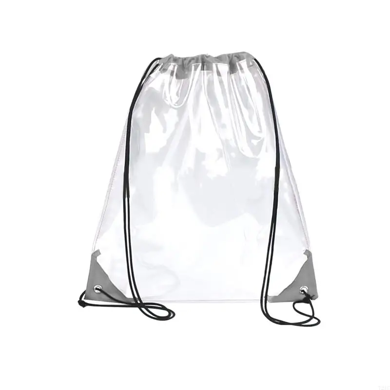 T21C New Transparent Drawstring Backpack School Tote Gym Bag Sport Pack