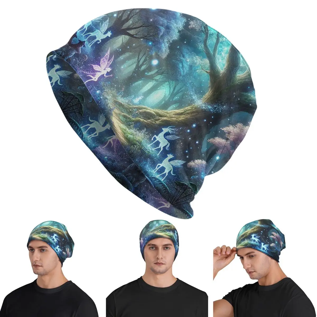 

Светящийся зачарованный лес с феями и волшебными существами, шапки-бини Skullies, теплая осенняя шапка, вязаные шапки для взрослых