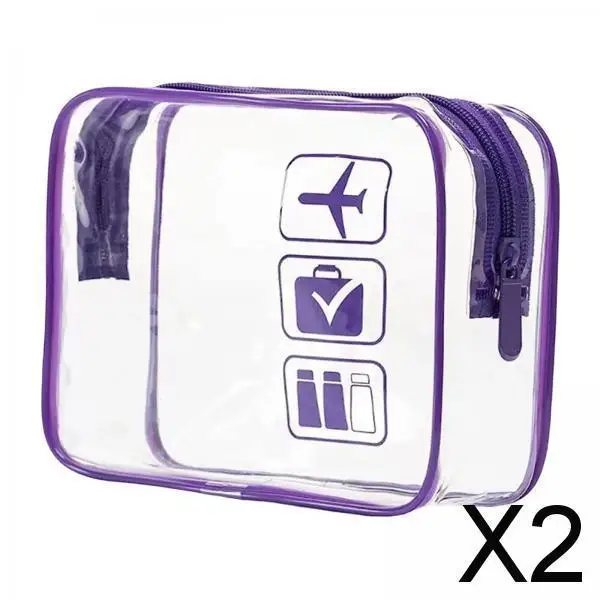 2xClear Makeup Bag Bag for Essentials Traveling Bathroom Violet