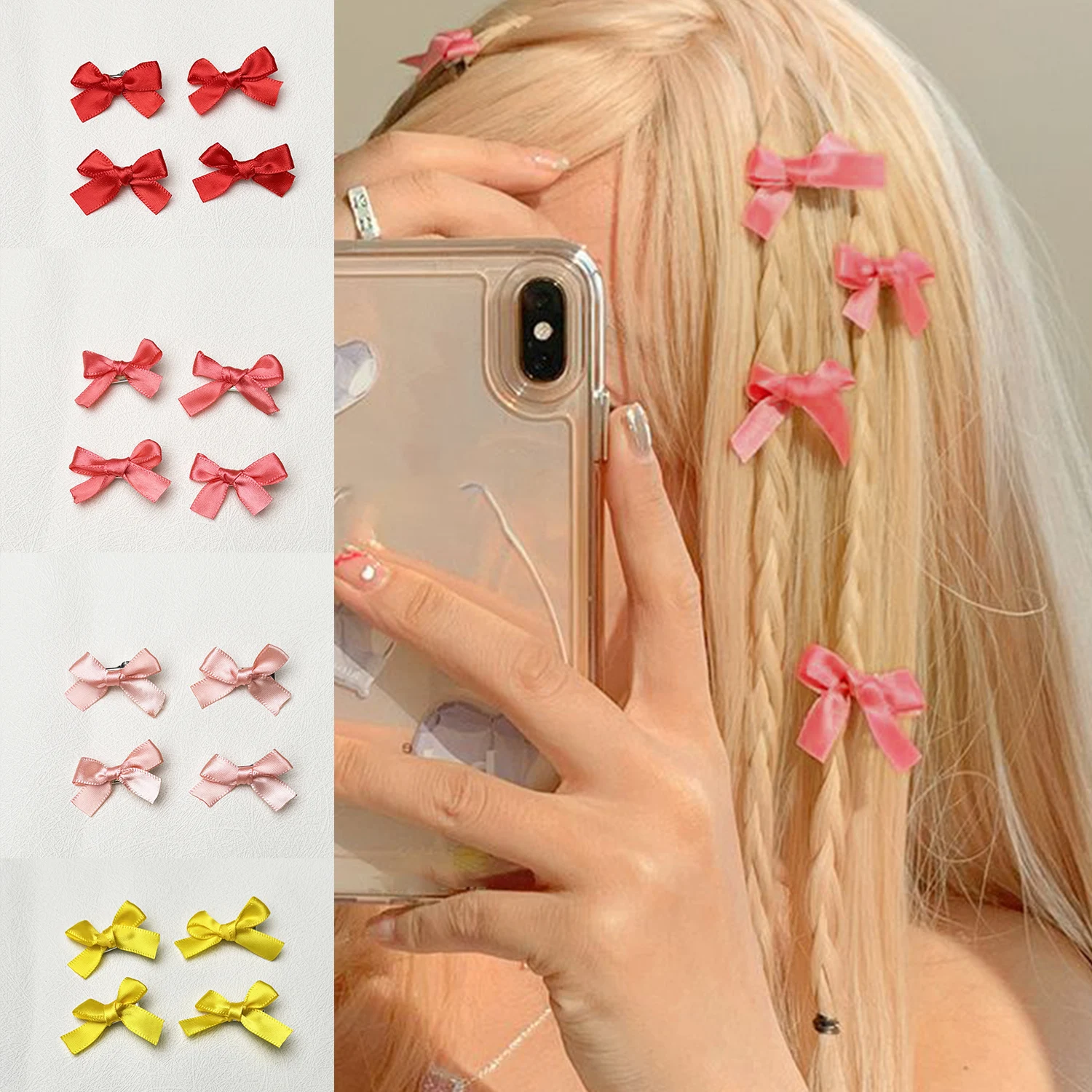 1PC Bowknot Hair Clips Sweet Ribbon Bow Hairpin Bang Clip Korean Girl Mini Grab Clips Female Headwear Hair Accessories