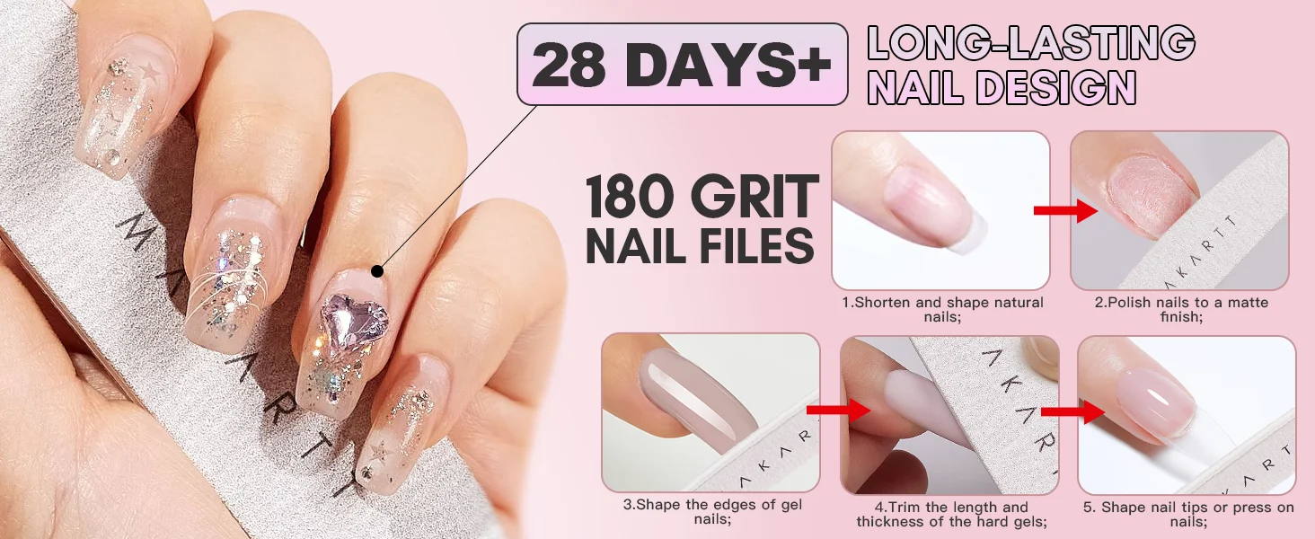 Makartt Nagelfeilen 180/240 Körnung, doppelseitige Nagelfeilen für Acrylnägel, 10 Stück, waschbare Schleifbretter für Nagelbedarf – Detail 6